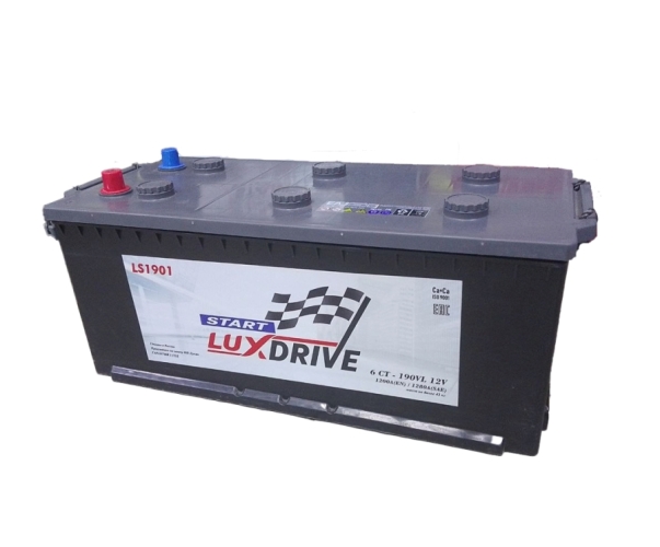 Аккумулятор, LuxDrive Start, 190 Ah, конус + переходник, прямая полярность, LS1904